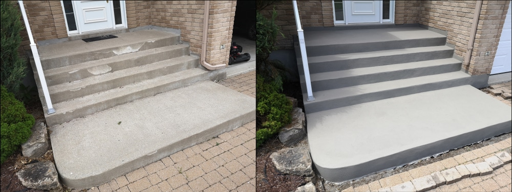 Repair stairs using concrete overlay: before and after look