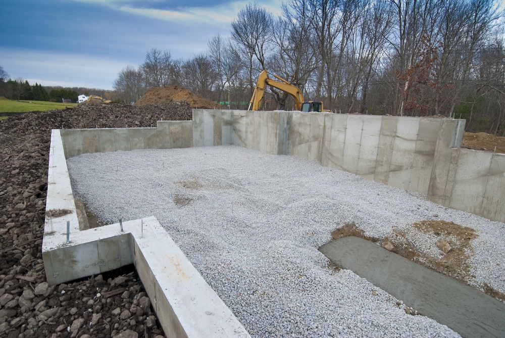 Finished concrete foundation construction for new home